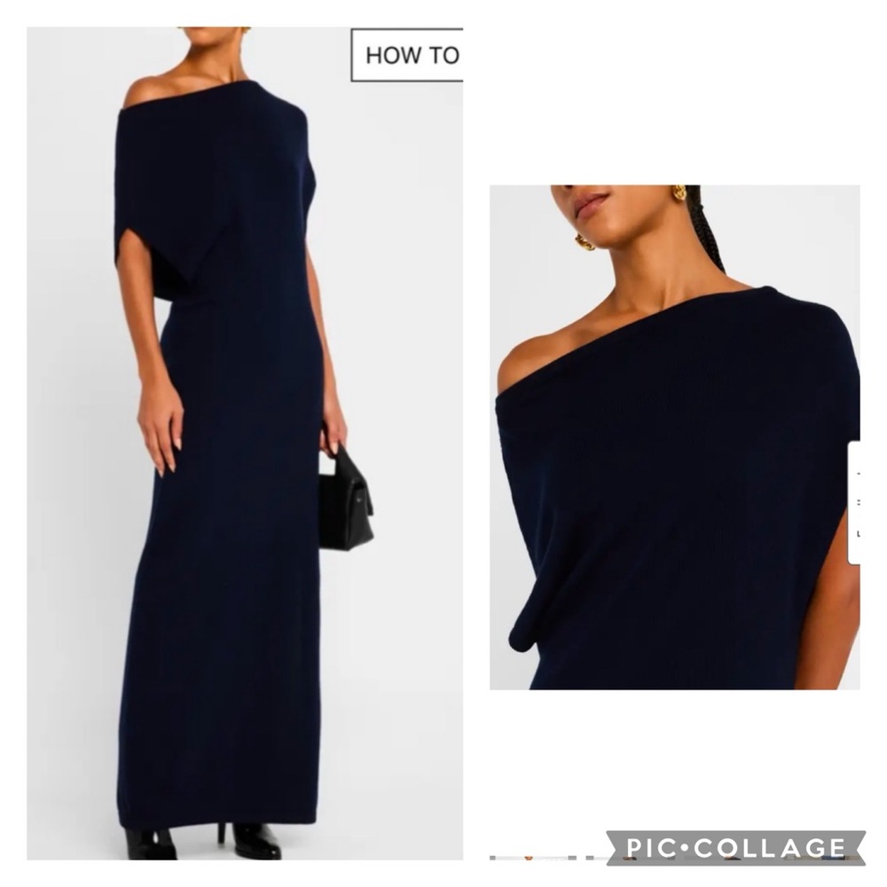Ramy Brook Chet One Shoulder Sweater Dress, Navy Blue, Size Medium worn once
